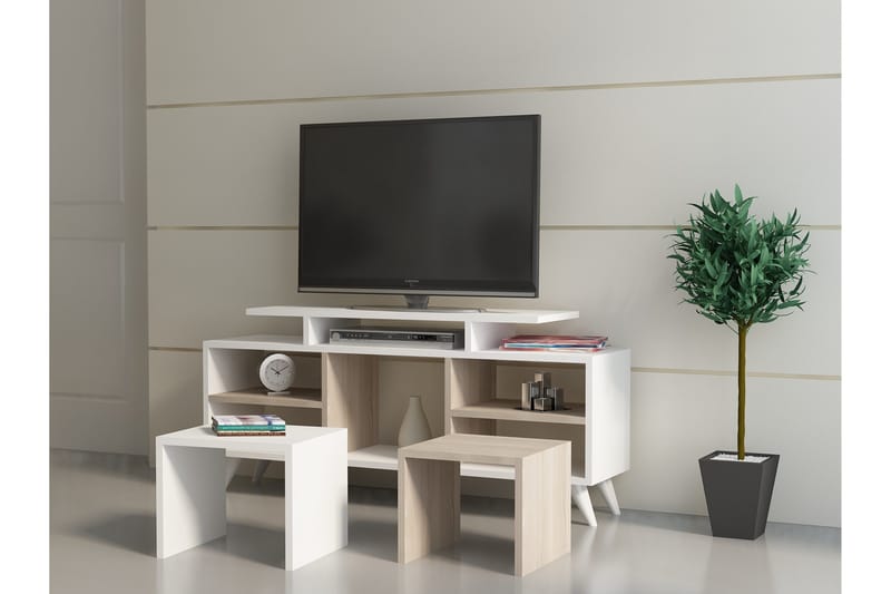 Sqandie Golvstående Tv-bänk 120 cm med Förvaring i Målat Trä - Vit - Möbler - TV- & Mediamöbler - TV bänk & mediabänk