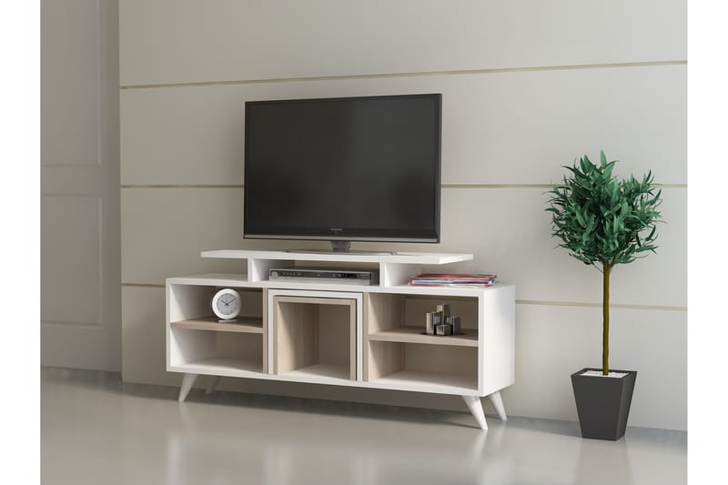 Sqandie Golvstående Tv-bänk 120 cm med Förvaring i Målat Trä - Vit - Möbler - TV- & Mediamöbler - TV bänk & mediabänk
