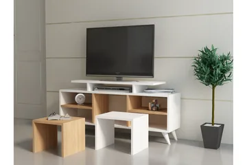 Sqandie Rektangulär TV-bänk 120 cm med Förvaring i Ljust Trä - Vit - Möbler - TV- & Mediamöbler - TV bänk & mediabänk