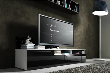 Stockend Golvstående TV Bänk 150 cm med Förvaring i Målat Trä med högglans utseende - Svart - Möbler - TV- & Mediamöbler - TV bänk & mediabänk