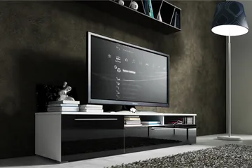 Stockend Golvstående TV Bänk 150 cm med Förvaring i Målat Trä med högglans utseende - Svart - Möbler - TV- & Mediamöbler - TV bänk & mediabänk