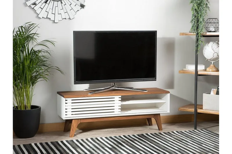 Toledo Golvstående Tv Bänk 117 cm med Förvaring i Målat Trä - Vit - Möbler - TV- & Mediamöbler - TV bänk & mediabänk