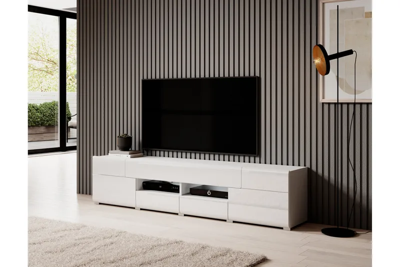 Toreno Golvstående TV Bänk 208 cm med Förvaring i Målat Trä - Vit - Möbler - TV- & Mediamöbler - TV bänk & mediabänk