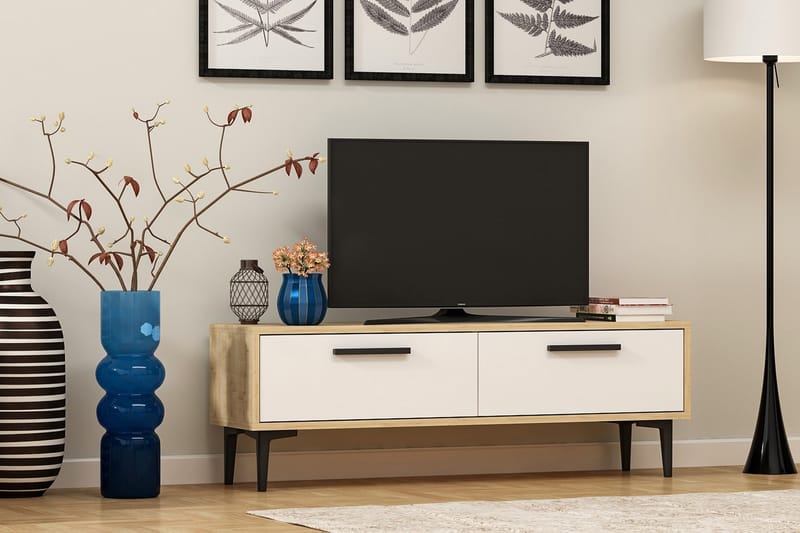 Tv-bänk 120 cm 2 Skåp - Natur/Vit/Svart - Möbler - TV- & Mediamöbler - TV bänk & mediabänk