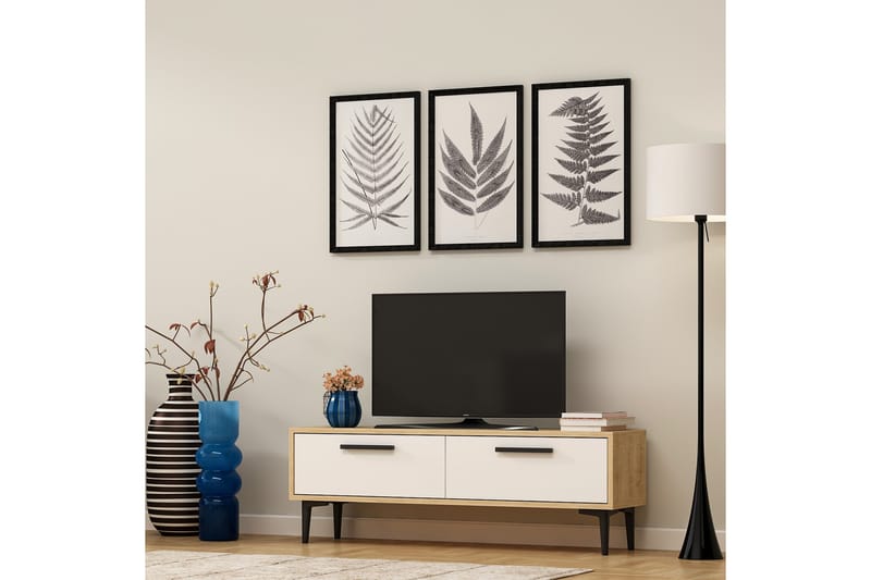 Tv-bänk 120 cm 2 Skåp - Natur/Vit/Svart - Möbler - TV- & Mediamöbler - TV bänk & mediabänk