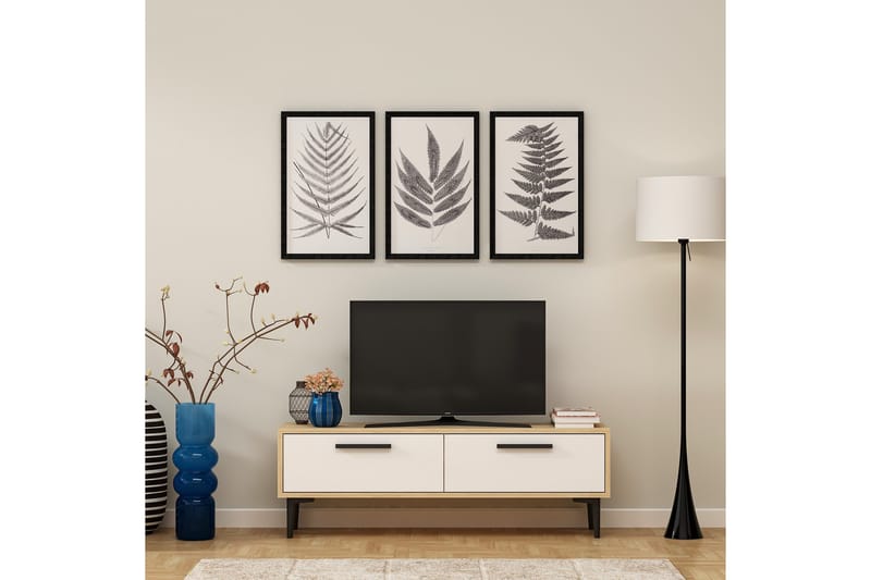 Tv-bänk 120 cm 2 Skåp - Natur/Vit/Svart - Möbler - TV- & Mediamöbler - TV bänk & mediabänk