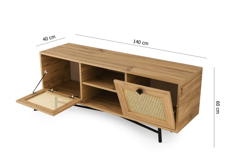 Tv-bänk 140 cm 2 Skåp - Natur/Svart - Möbler - TV- & Mediamöbler - TV bänk & mediabänk