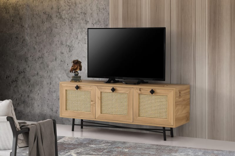 Tv-bänk 140 cm 3 Skåp - Natur/Svart - Möbler - TV- & Mediamöbler - TV bänk & mediabänk