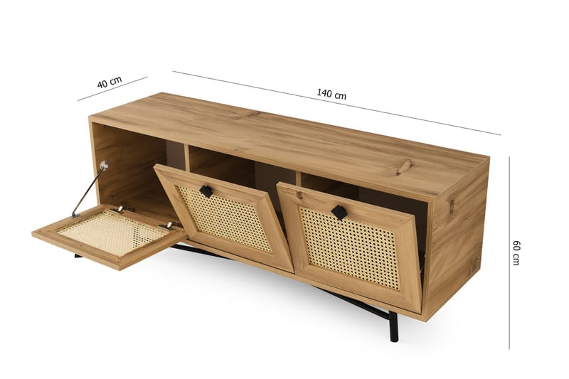Tv-bänk 140 cm 3 Skåp - Natur/Svart - Möbler - TV- & Mediamöbler - TV bänk & mediabänk