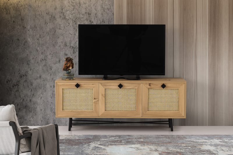 Tv-bänk 140 cm 3 Skåp - Natur/Svart - Möbler - TV- & Mediamöbler - TV bänk & mediabänk