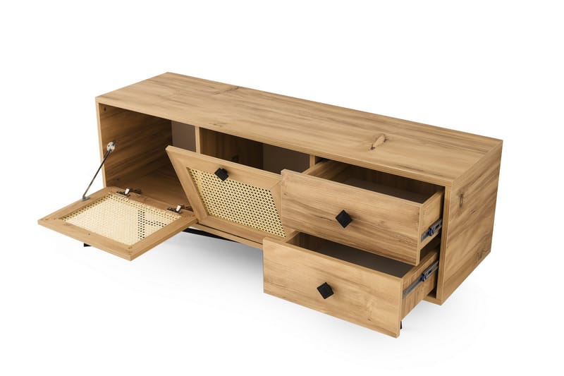 Tv-bänk 140 cm 4 Skåp - Natur/Svart - Möbler - TV- & Mediamöbler - TV bänk & mediabänk