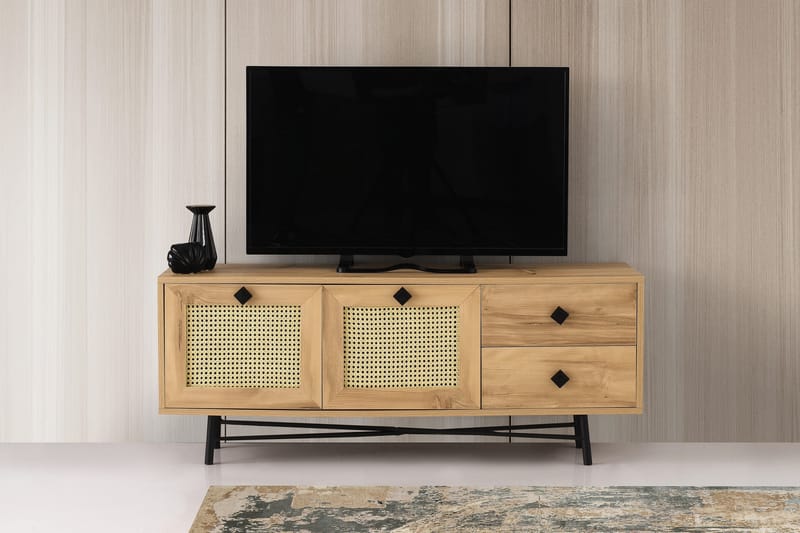 Tv-bänk 140 cm 4 Skåp - Natur/Svart - TV bänk & mediabänk