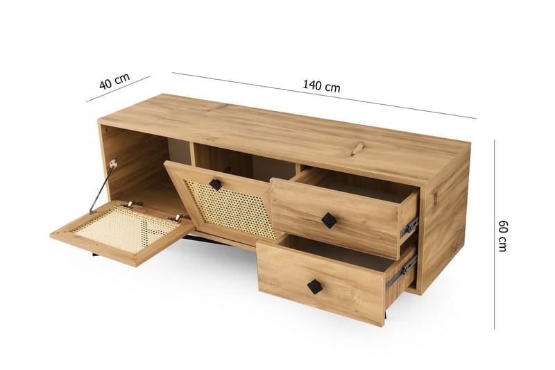 Tv-bänk 140 cm 4 Skåp - Natur/Svart - Möbler - TV- & Mediamöbler - TV bänk & mediabänk