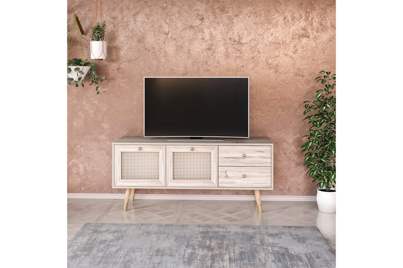 Tv-bänk 140 cm 4 Skåp - Sand/Natur - Möbler - TV- & Mediamöbler - TV bänk & mediabänk