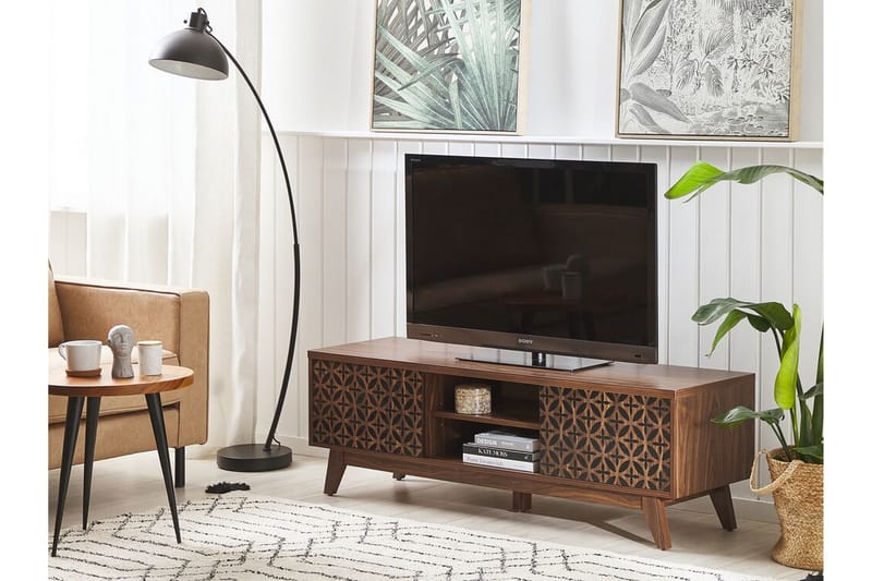 TV-bänk 140 cm mörkbrun PRESCOT - Trä/natur - TV bänk & mediabänk