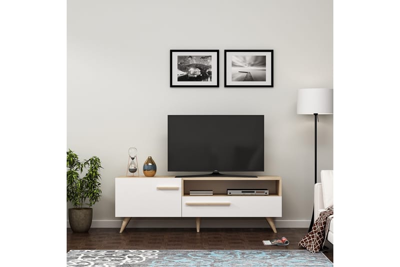 Tv-bänk 150 cm 2 Skåp - Natur/Vit - TV bänk & mediabänk