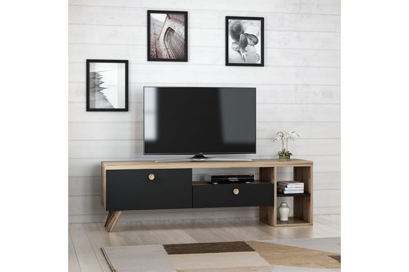 Tv-bänk 150 cm 2 Skåp - Svart/Natur - Möbler - TV- & Mediamöbler - TV bänk & mediabänk