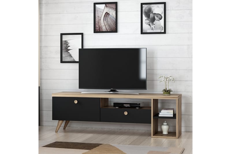 Tv-bänk 150 cm 2 Skåp - Svart/Natur - TV bänk & mediabänk