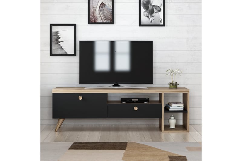 Tv-bänk 150 cm 2 Skåp - Svart/Natur - TV bänk & mediabänk