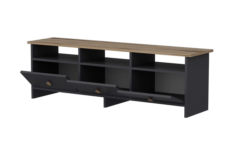 Tv-bänk 150 cm 3 Skåp 3 Hyllor - Antracit/Natur - Möbler - TV- & Mediamöbler - TV bänk & mediabänk