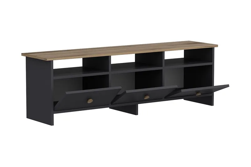 Tv-bänk 150 cm 3 Skåp 3 Hyllor - Antracit/Natur - Möbler - TV- & Mediamöbler - TV bänk & mediabänk