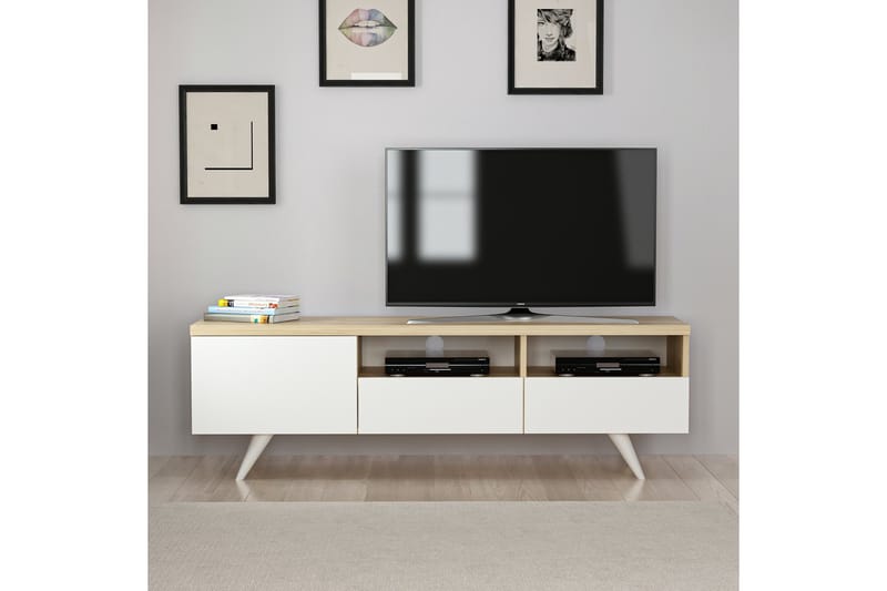Tv-bänk 150 cm 3 Skåp - Natur/Vit - Möbler - TV- & Mediamöbler - TV bänk & mediabänk