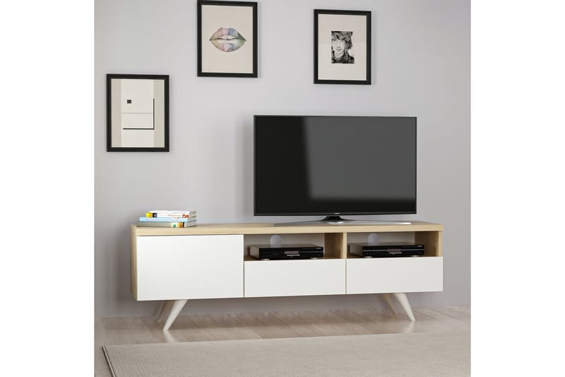 Tv-bänk 150 cm 3 Skåp - Natur/Vit - TV bänk & mediabänk