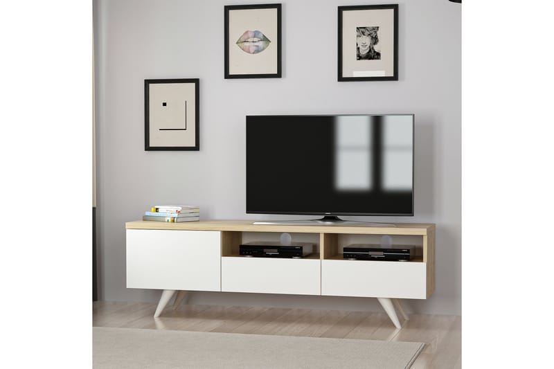 Tv-bänk 150 cm 3 Skåp - Natur/Vit - TV bänk & mediabänk