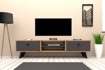Tv-bänk 160 cm 2 Skåp 2 Hyllor - Natur/Antracit - Möbler - TV- & Mediamöbler - TV bänk & mediabänk