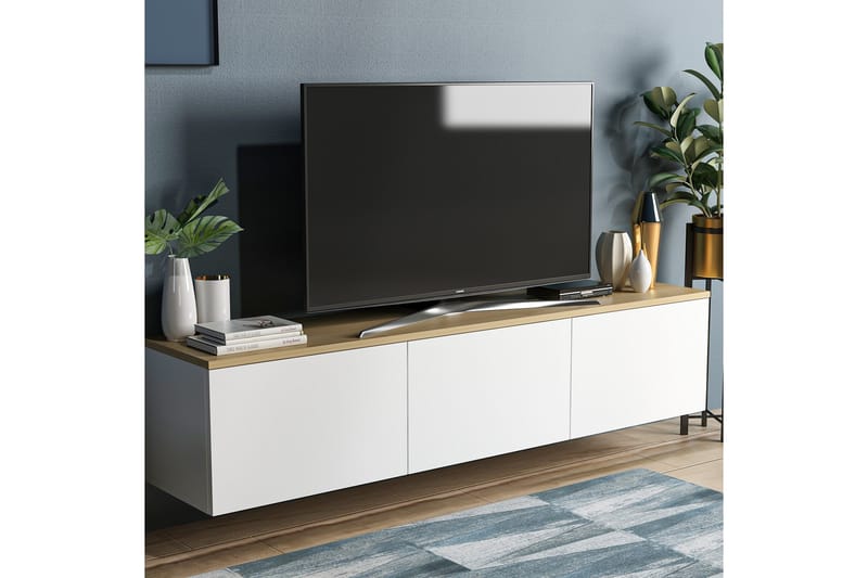 Tv-bänk 160 cm 3 Skåp - Vit/Natur - TV bänk & mediabänk