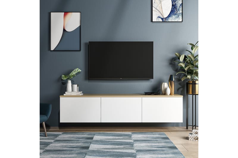 Tv-bänk 160 cm 3 Skåp - Vit/Natur - TV bänk & mediabänk