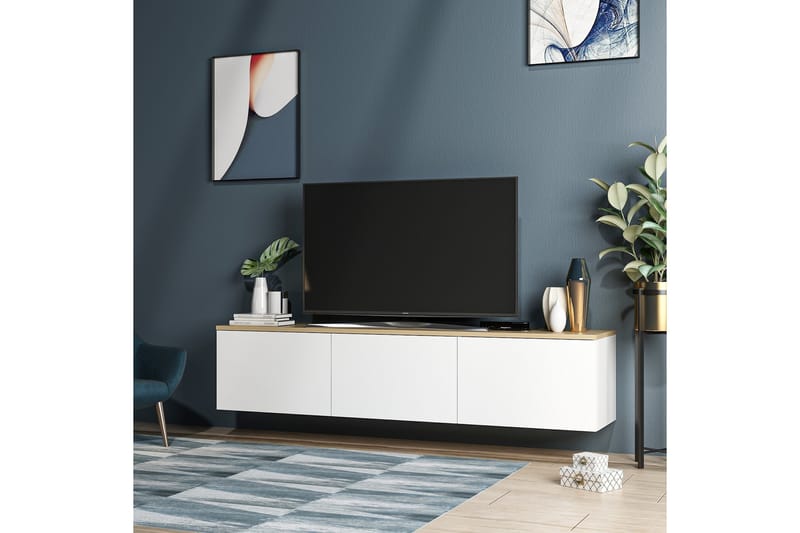 Tv-bänk 160 cm 3 Skåp - Vit/Natur - TV bänk & mediabänk