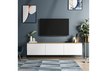 Tv-bänk 160 cm 3 Skåp - Vit/Natur - Möbler - TV- & Mediamöbler - TV bänk & mediabänk