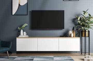 Tv-bänk 160 cm 3 Skåp - Vit/Natur - Möbler - TV- & Mediamöbler - TV bänk & mediabänk