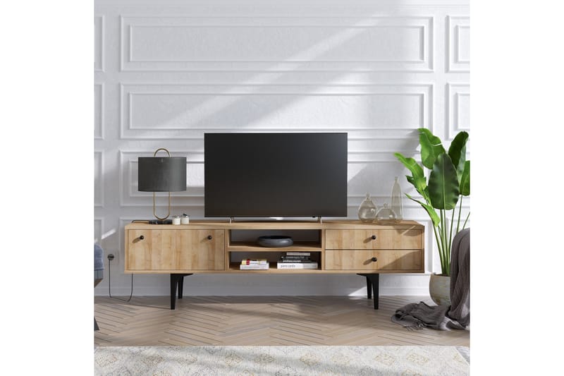 Tv-bänk 180 cm 3 Skåp - Natur/Svart - TV bänk & mediabänk