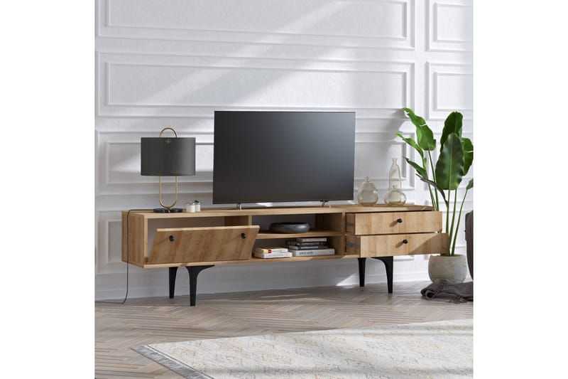 Tv-bänk 180 cm 3 Skåp - Natur/Svart - TV bänk & mediabänk