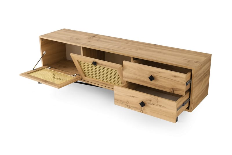 Tv-bänk 180 cm 4 Skåp - Natur/Svart - Möbler - TV- & Mediamöbler - TV bänk & mediabänk