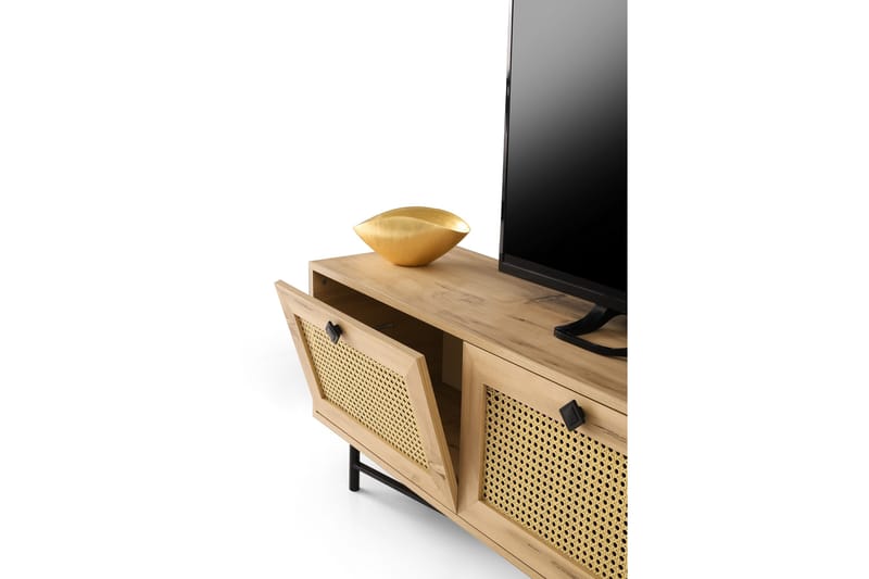 Tv-bänk 180 cm 4 Skåp - Natur/Svart - Möbler - TV- & Mediamöbler - TV bänk & mediabänk