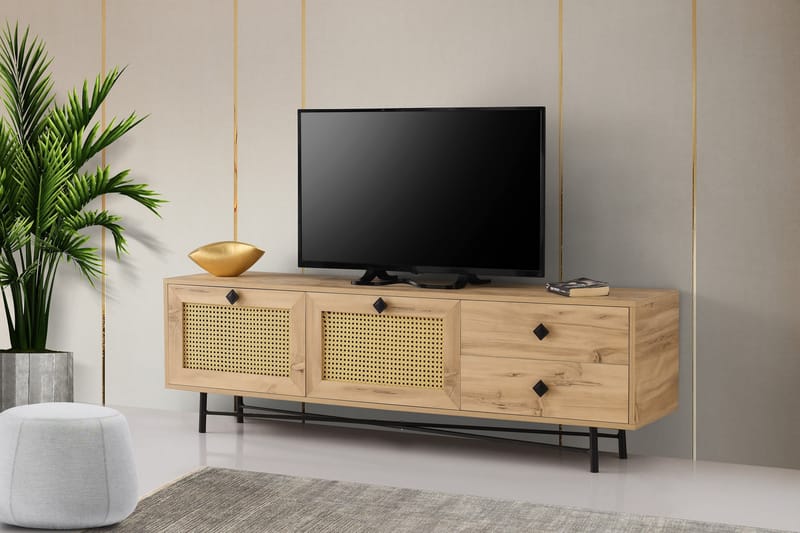 Tv-bänk 180 cm 4 Skåp - Natur/Svart - Möbler - TV- & Mediamöbler - TV bänk & mediabänk