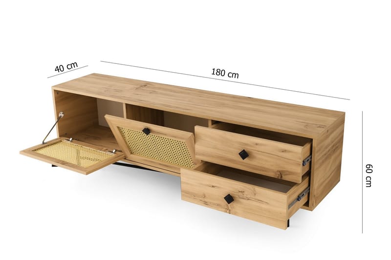 Tv-bänk 180 cm 4 Skåp - Natur/Svart - Möbler - TV- & Mediamöbler - TV bänk & mediabänk