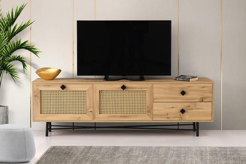 Tv-bänk 180 cm 4 Skåp - Natur/Svart - Möbler - TV- & Mediamöbler - TV bänk & mediabänk