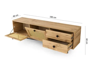 Tv-bänk 180 cm 4 Skåp - Natur/Svart - Möbler - TV- & Mediamöbler - TV bänk & mediabänk