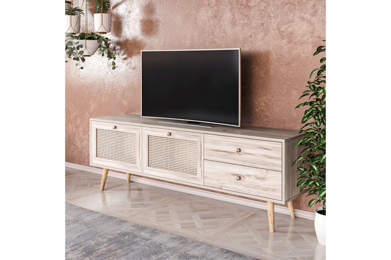 Tv-bänk 180 cm 4 Skåp - Sand/Natur - TV bänk & mediabänk