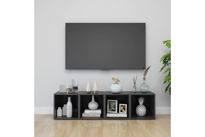 TV-bänk 2 st grå högglans 37x35x37 cm spånskiva - Grå - TV bänk & mediabänk