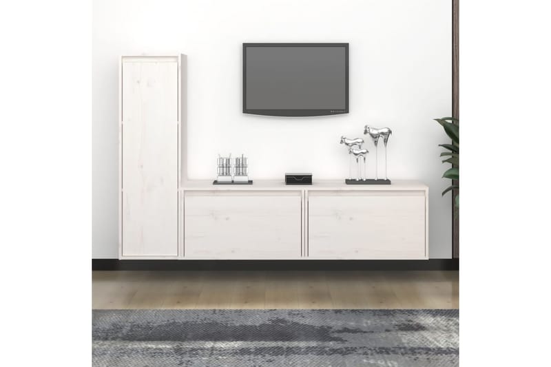 Tv-bänk 3 st vit massiv furu - Vit - TV bänk & mediabänk