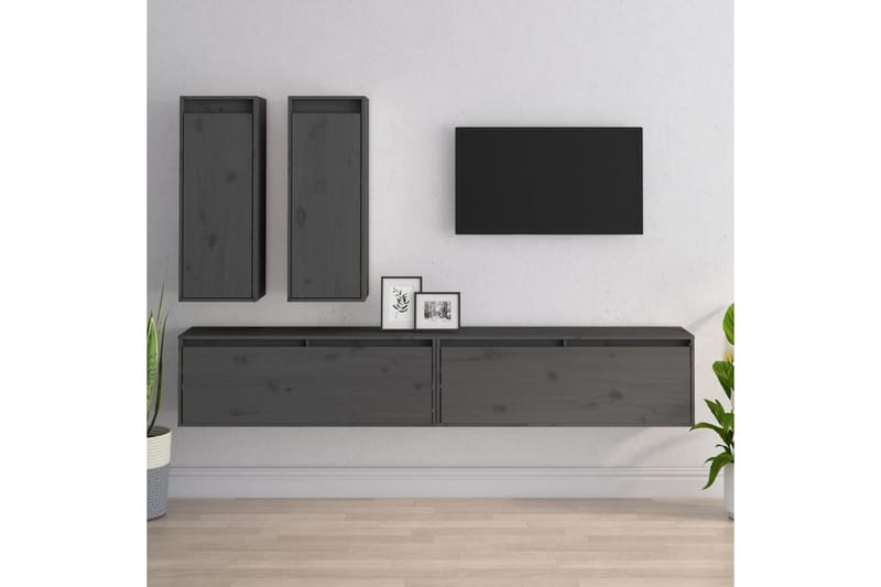 Tv-bänk 4 st grå massiv furu - Grå - TV bänk & mediabänk