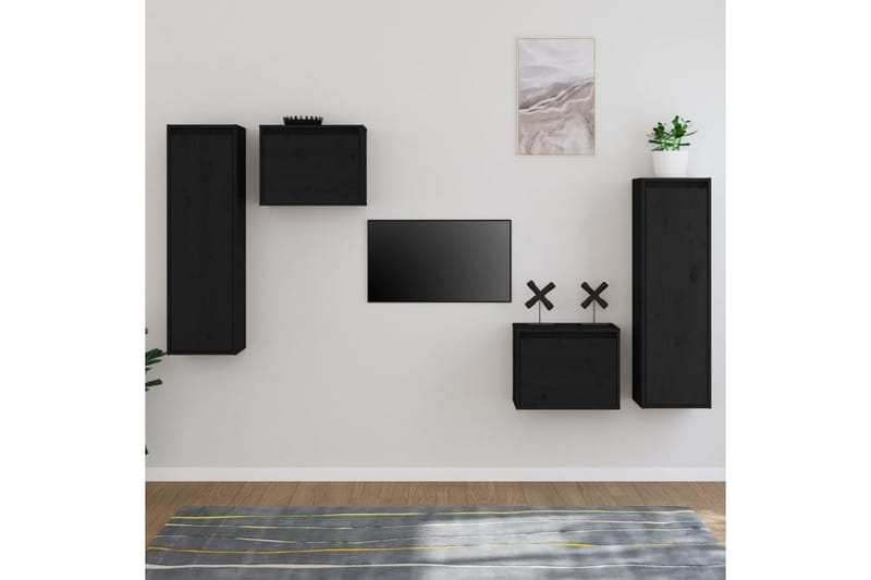 Tv-bänk 4 st svart massiv furu - Svart - TV bänk & mediabänk