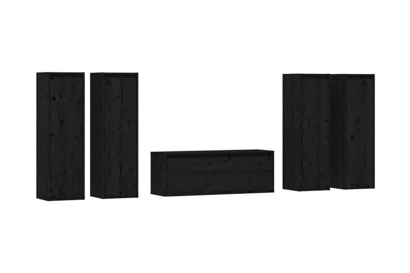 Tv-bänk 5 delar svart massiv furu - Svart - TV bänk & mediabänk