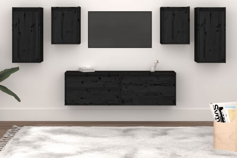 Tv-bänk 6 st svart massiv furu - Svart - TV bänk & mediabänk