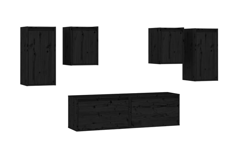 Tv-bänk 6 st svart massiv furu - Svart - TV bänk & mediabänk